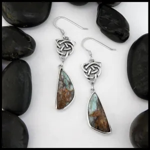 Celtic Knot Drop Earrings with Peruvian Opal