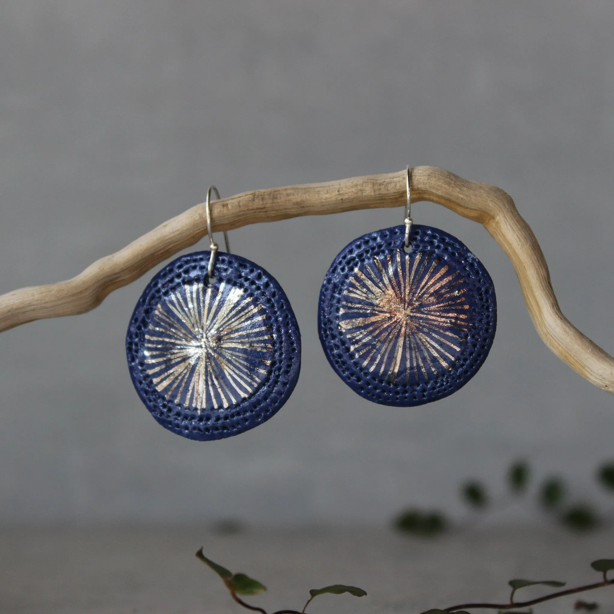 Ceramic Earrings Star on Blue