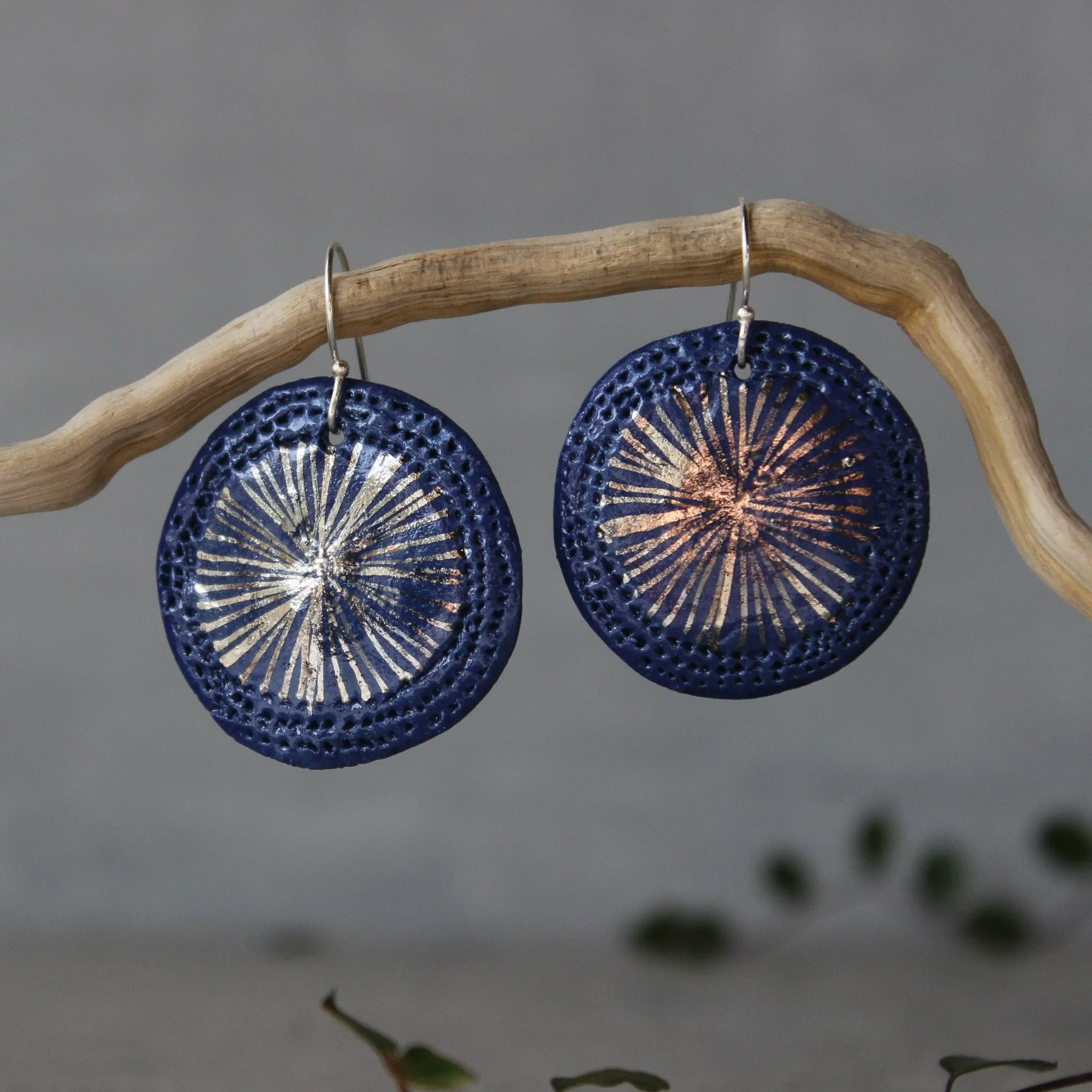 Ceramic Earrings Star on Blue