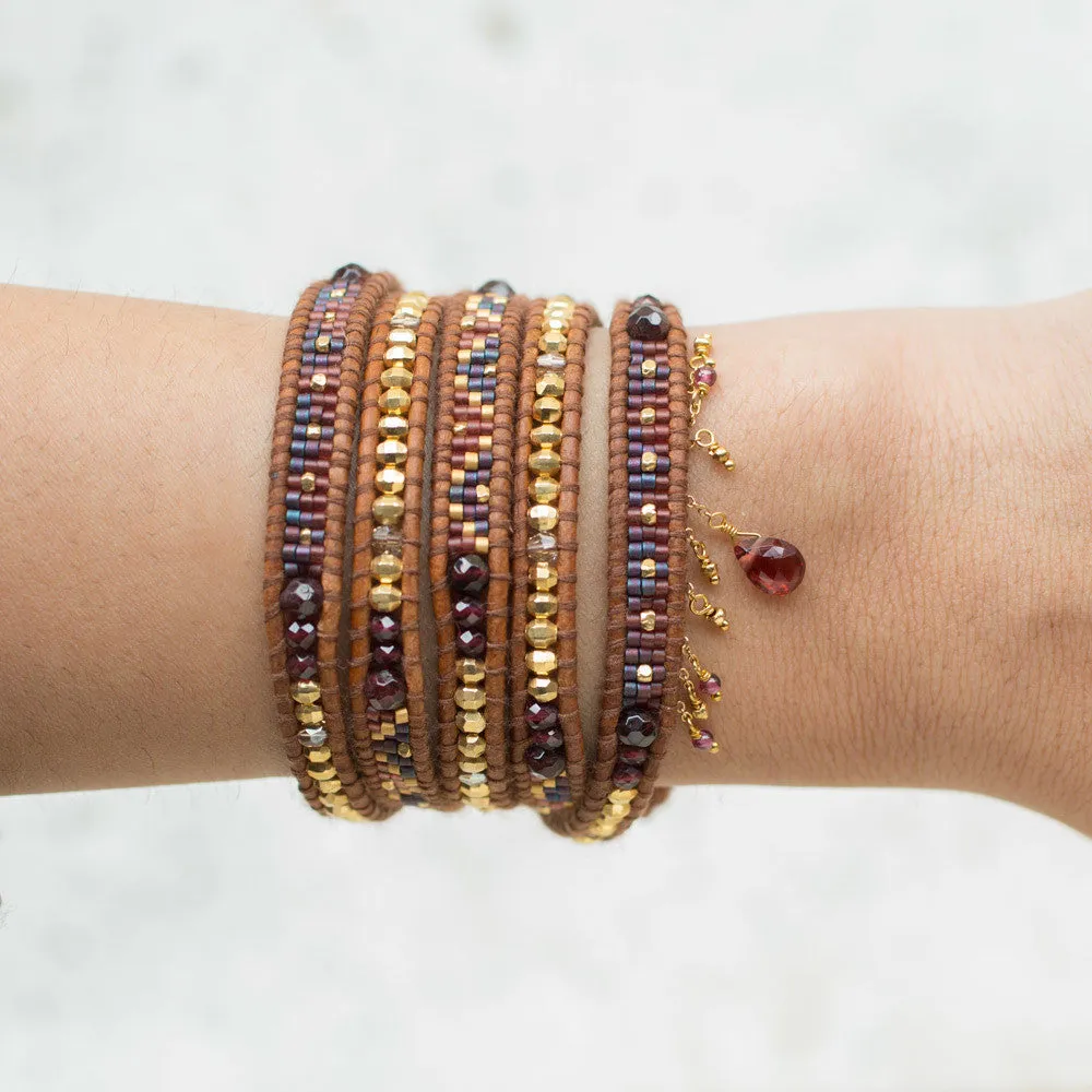 Chan Luu Garnet Delicate Charm Wrap Bracelet (Pre-Order)