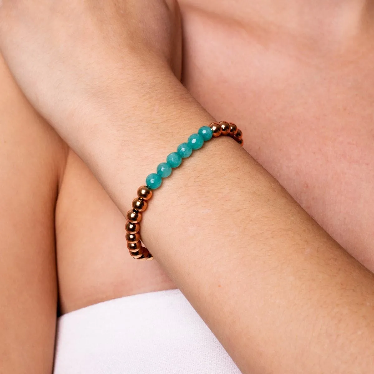 Cheerful | 18k Rose Gold | Aquamarine Jade | Gemstone Expression Bracelet