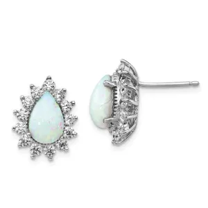 Cheryl M Sterling Silver CZ Pear Opal Halo Post Earrings