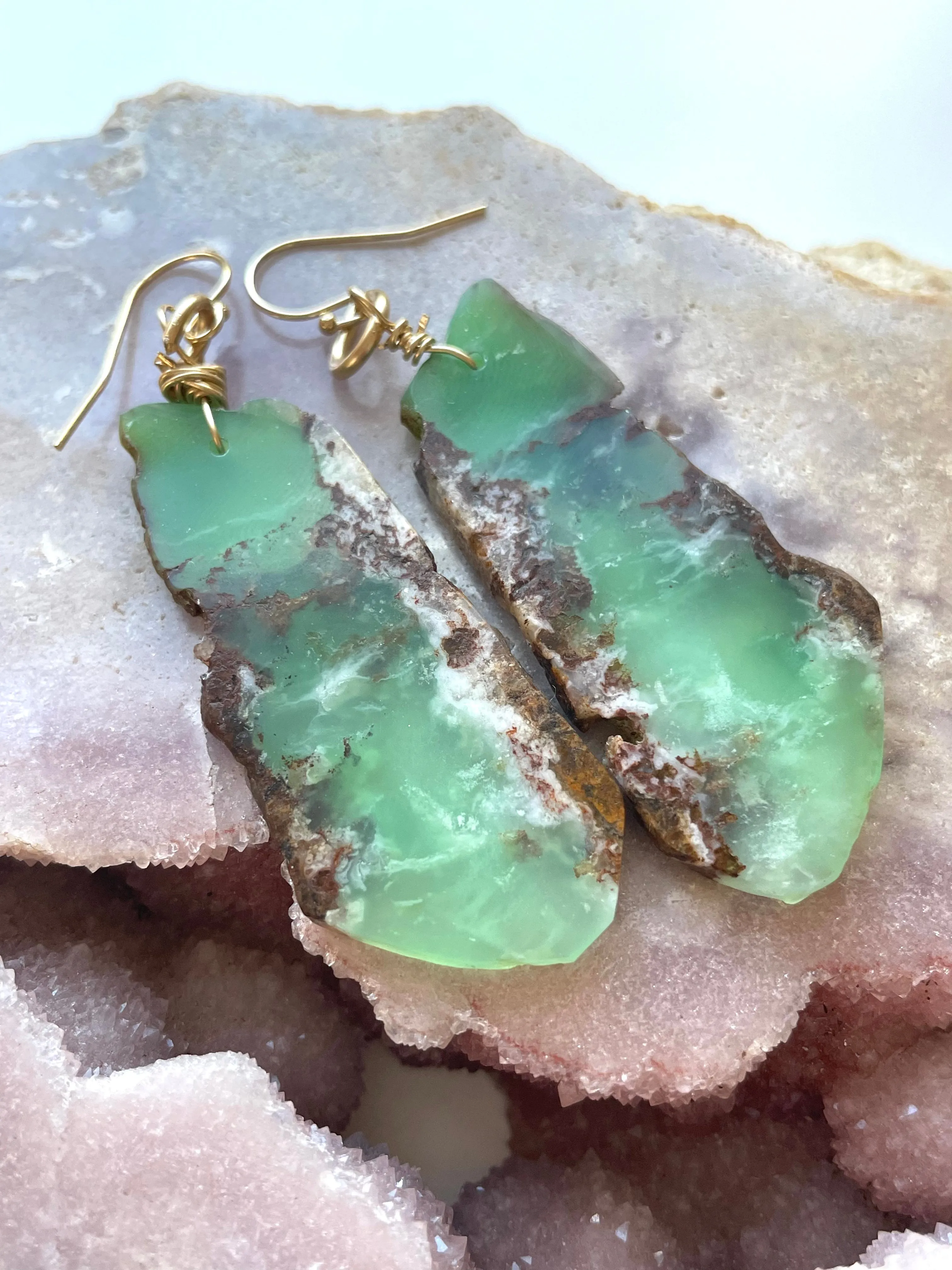 Chrysoprase Statement Earrings Gold Fill