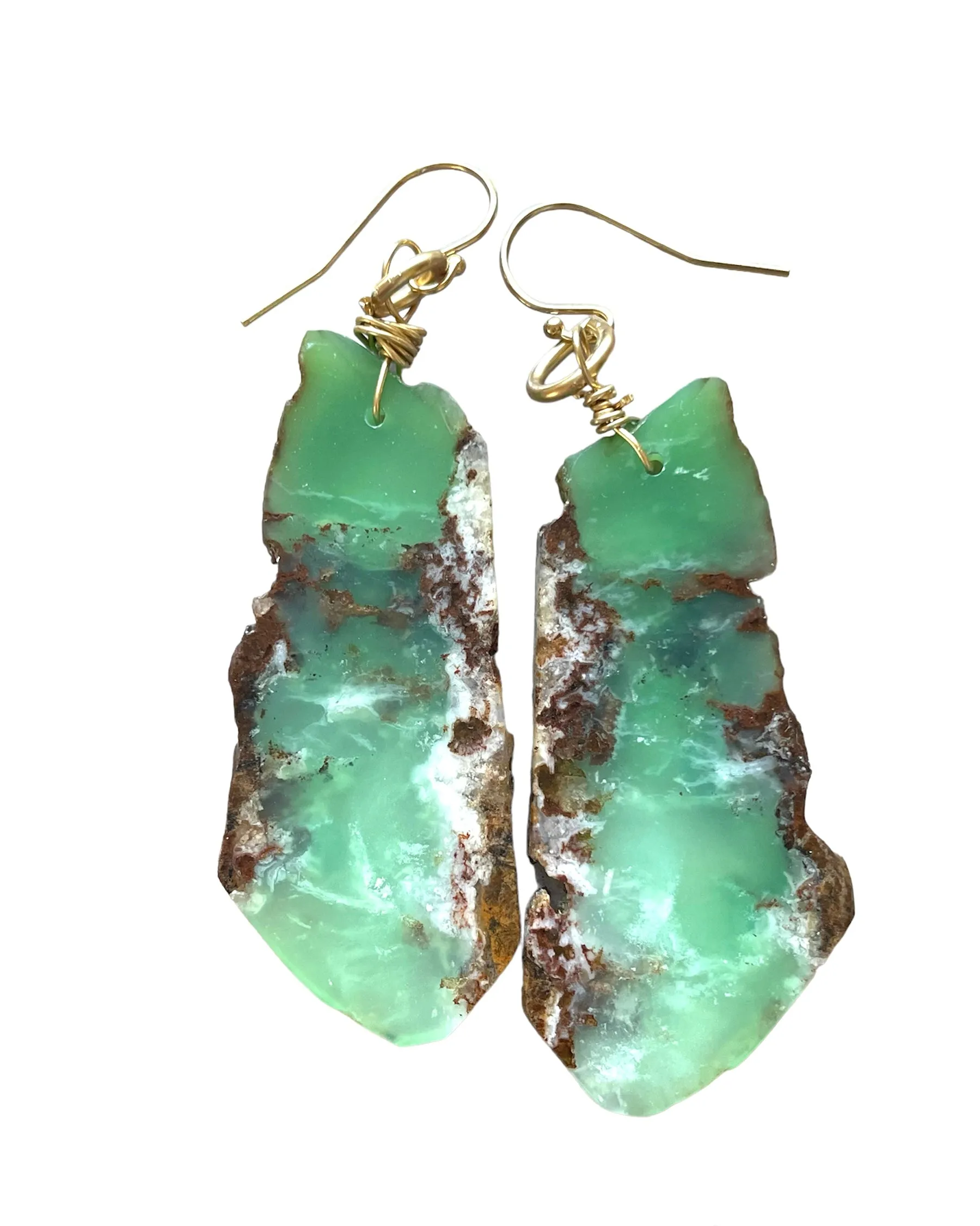 Chrysoprase Statement Earrings Gold Fill