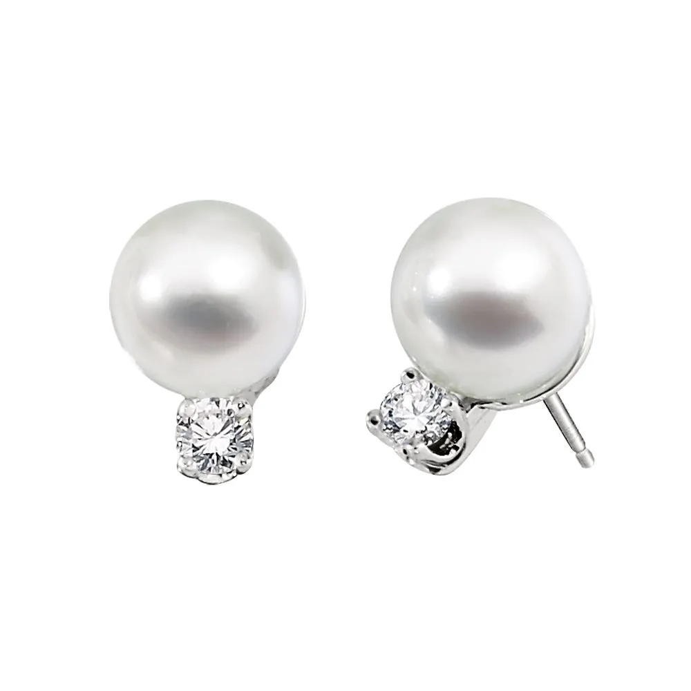 Classic Akoya Cultured Pearl Earrings with Diamond Accent