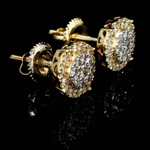 Cluster Halo Solitaire Diamond Earrings Solid 14K Gold