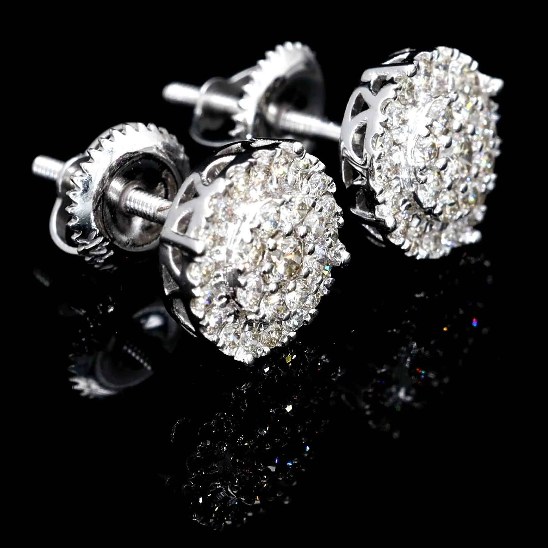 Cluster Halo Solitaire Diamond Earrings Solid 14K Gold