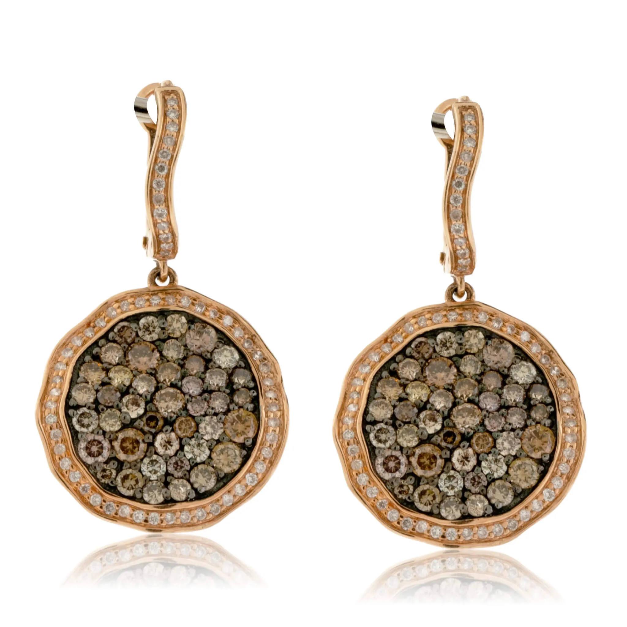 Cognac Diamond & Diamond Rose Gold Drop Earrings