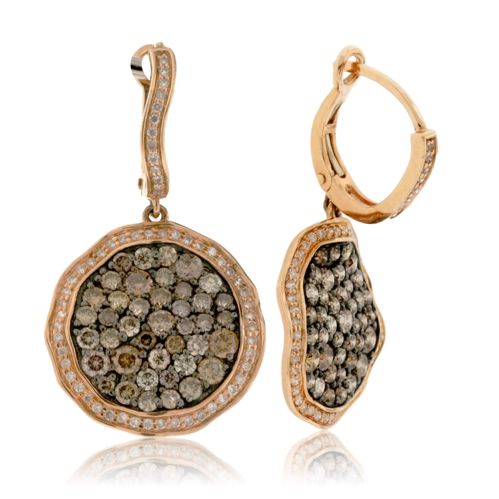 Cognac Diamond & Diamond Rose Gold Drop Earrings