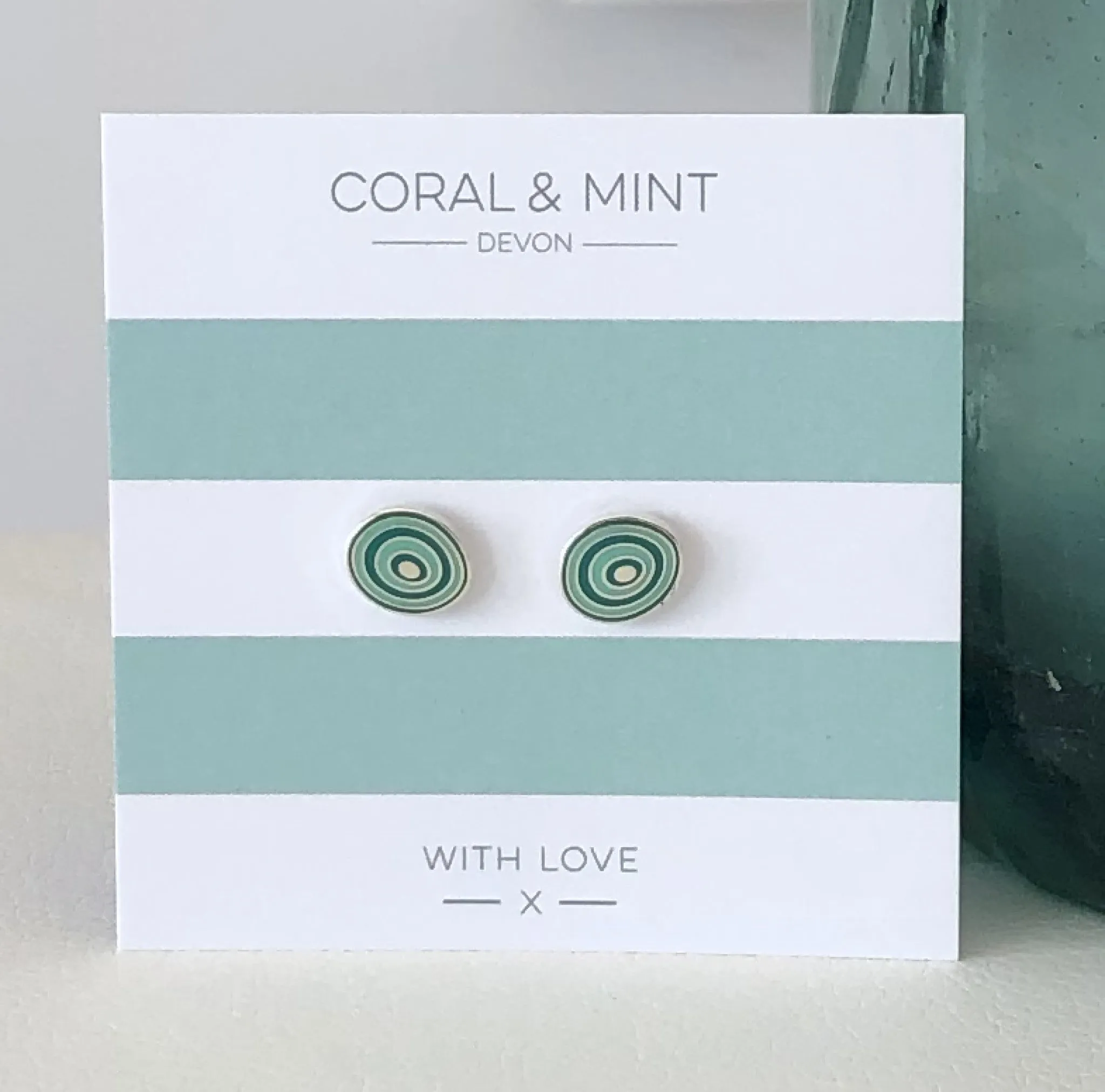 Coral And Mint Mint Swirl Enamel Earrings