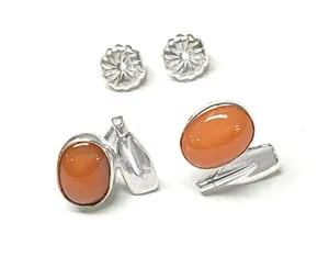 Coral with Rowing Blade Post Earrings Made by Rubini Jewelers.