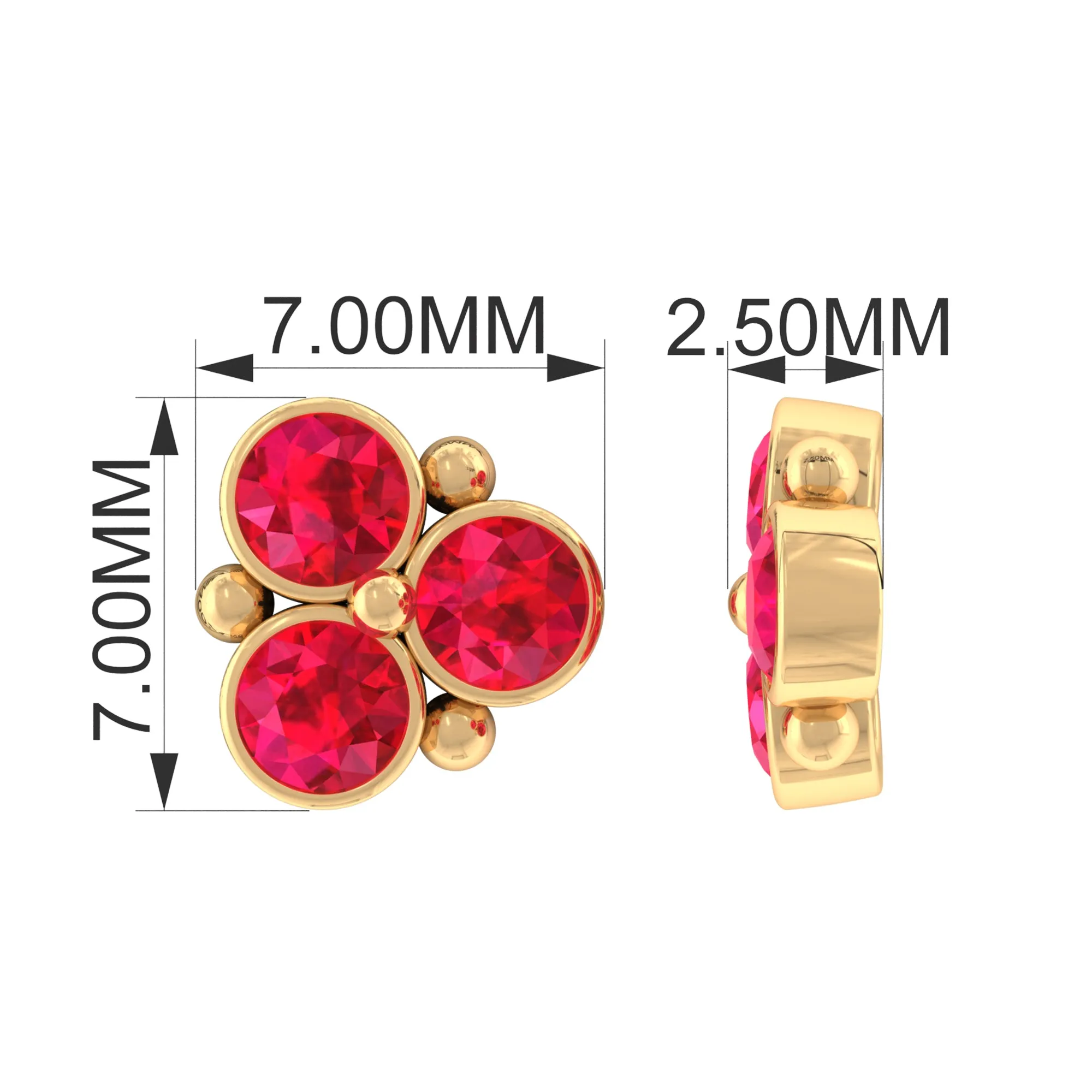 Created Ruby Trio Cartilage Earring in Gold