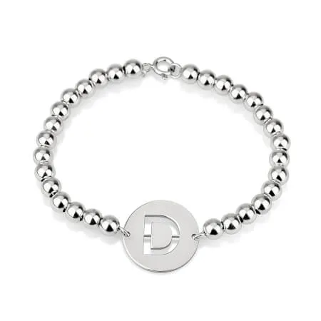 Cut Out Initial Bead Bracelet Sterling Silver