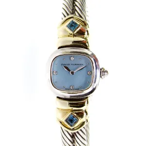 David Yurman Diamond & Blue Topaz Double Cable Bangle Watch