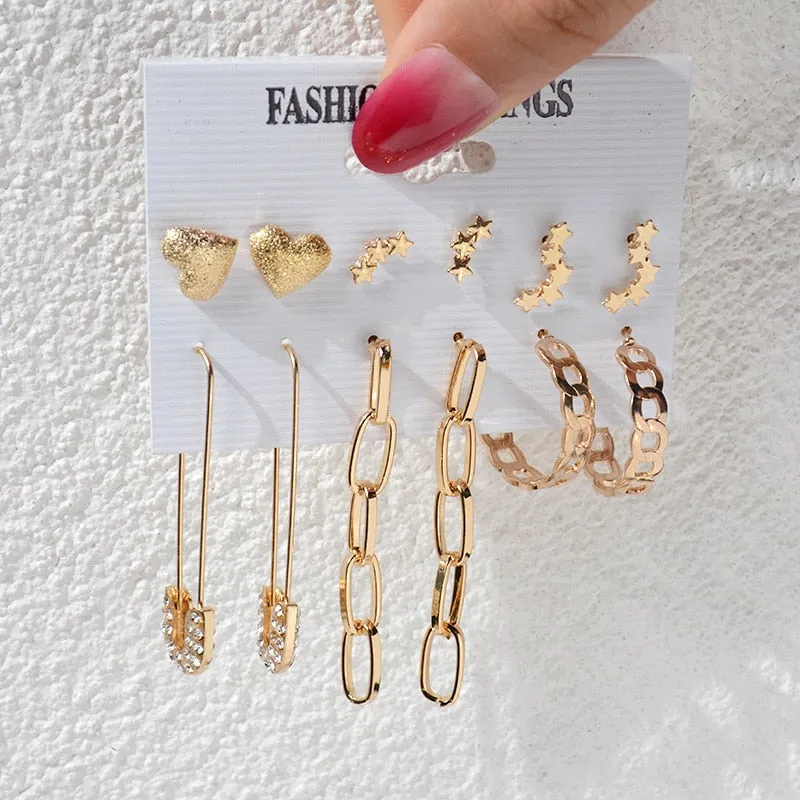 DEANWANGKT 23 Styles Women Earring Set Fashion Jewelry Gold Metal Big Hoop Dangle Drop Earing Butterfly Tassel Geometric Punk Brincos Femme