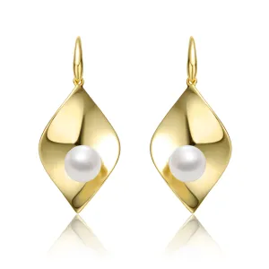 Delphine Golden Leaf Pearl Earrings