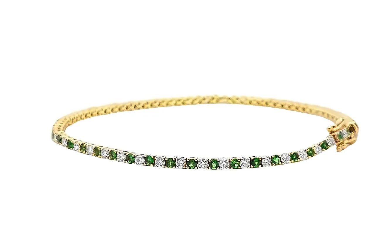 Diamond and Green Tsavorite Garnet Tennis Bracelet