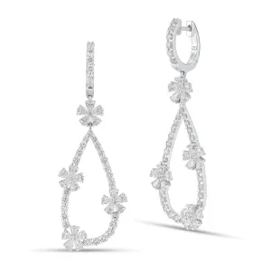 Diamond Flower Teardrop Hoop Earrings