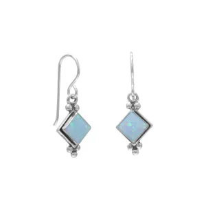 Diamond Shape Synthetic Blue Opal French Wire Earrings