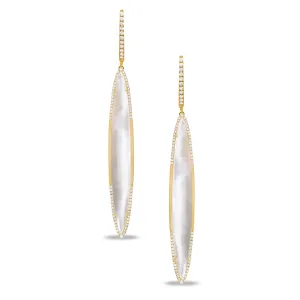 Doves 18K Yellow Gold Diamond and Clear Quartz over Mother of Pearl Earrings