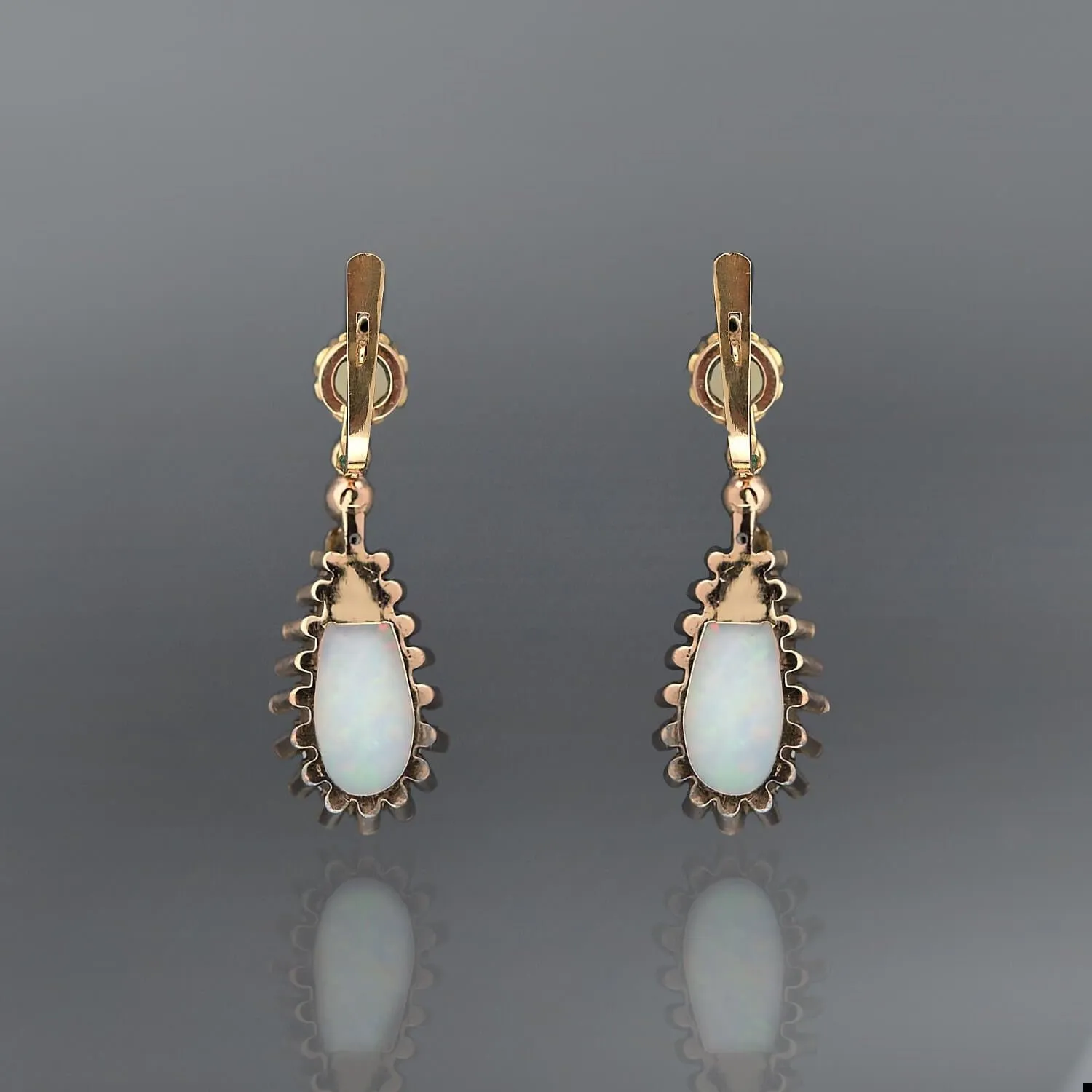 Early Victorian 18k Opal and Diamond Dangle Earrings