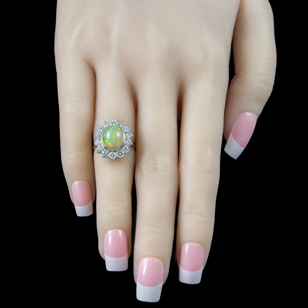 Edwardian Style Opal Diamond Flower Cluster Ring 3.1ct Opal