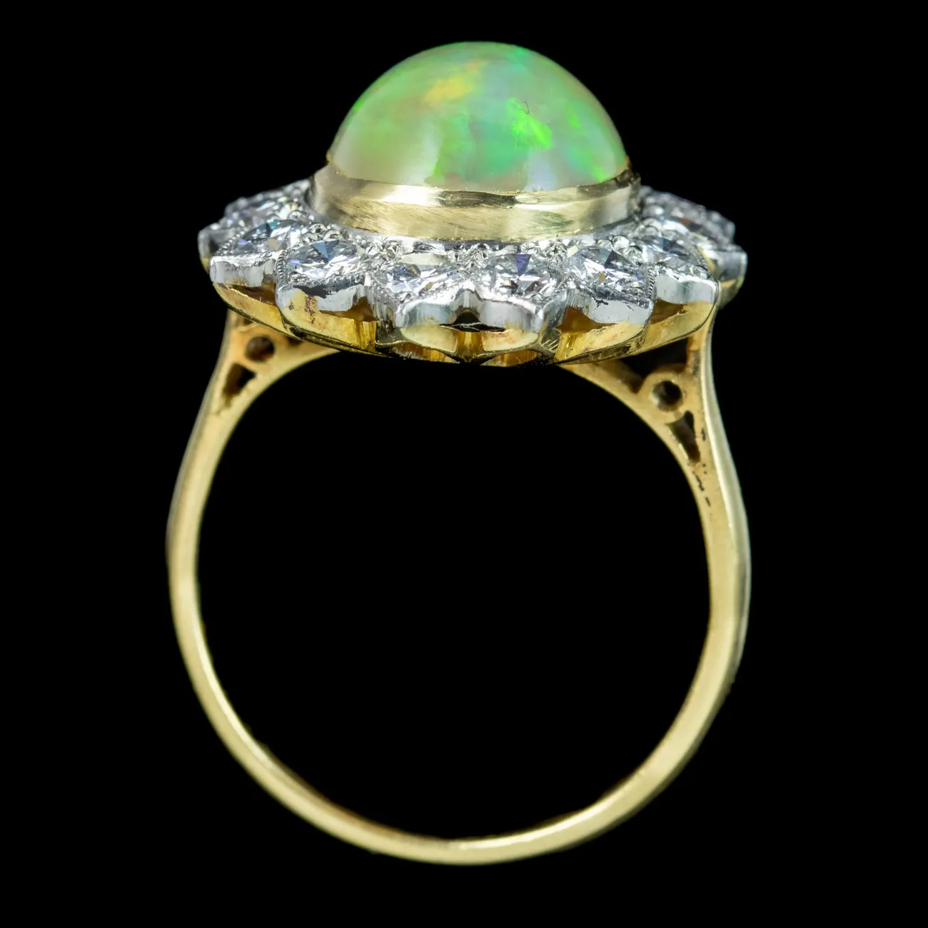 Edwardian Style Opal Diamond Flower Cluster Ring 3.1ct Opal