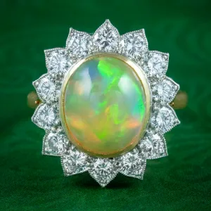 Edwardian Style Opal Diamond Flower Cluster Ring 3.1ct Opal