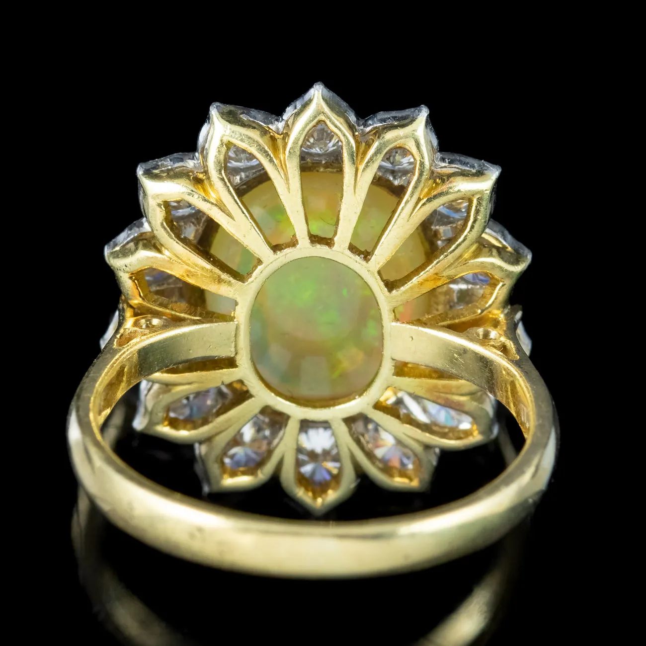 Edwardian Style Opal Diamond Flower Cluster Ring 3.1ct Opal