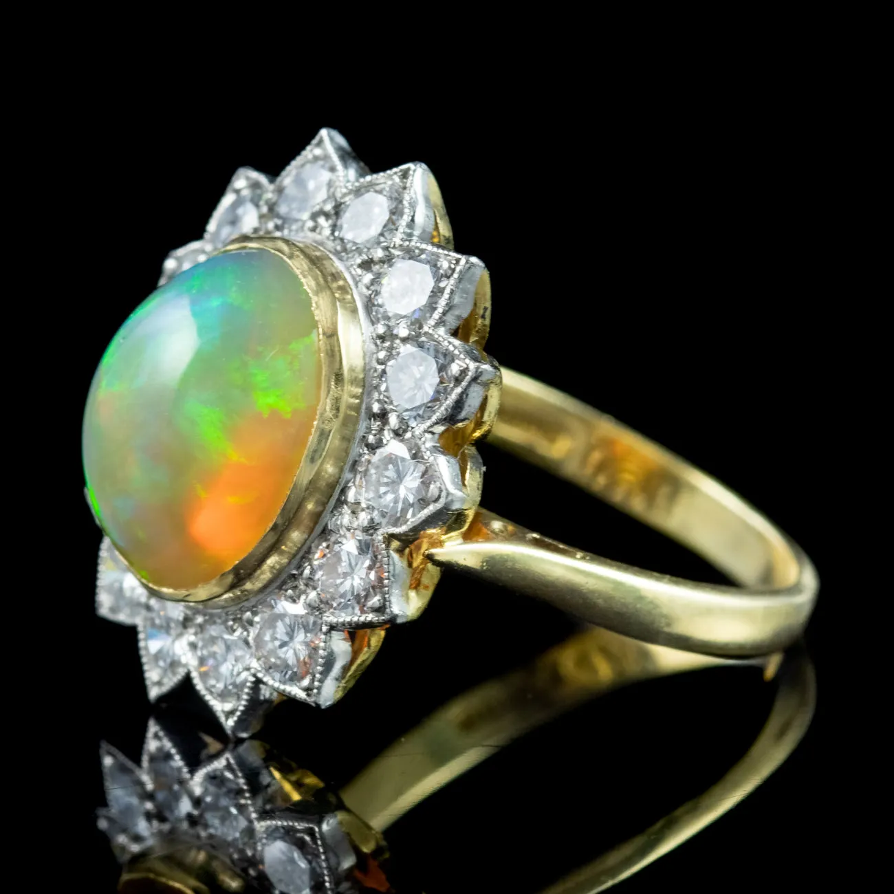 Edwardian Style Opal Diamond Flower Cluster Ring 3.1ct Opal