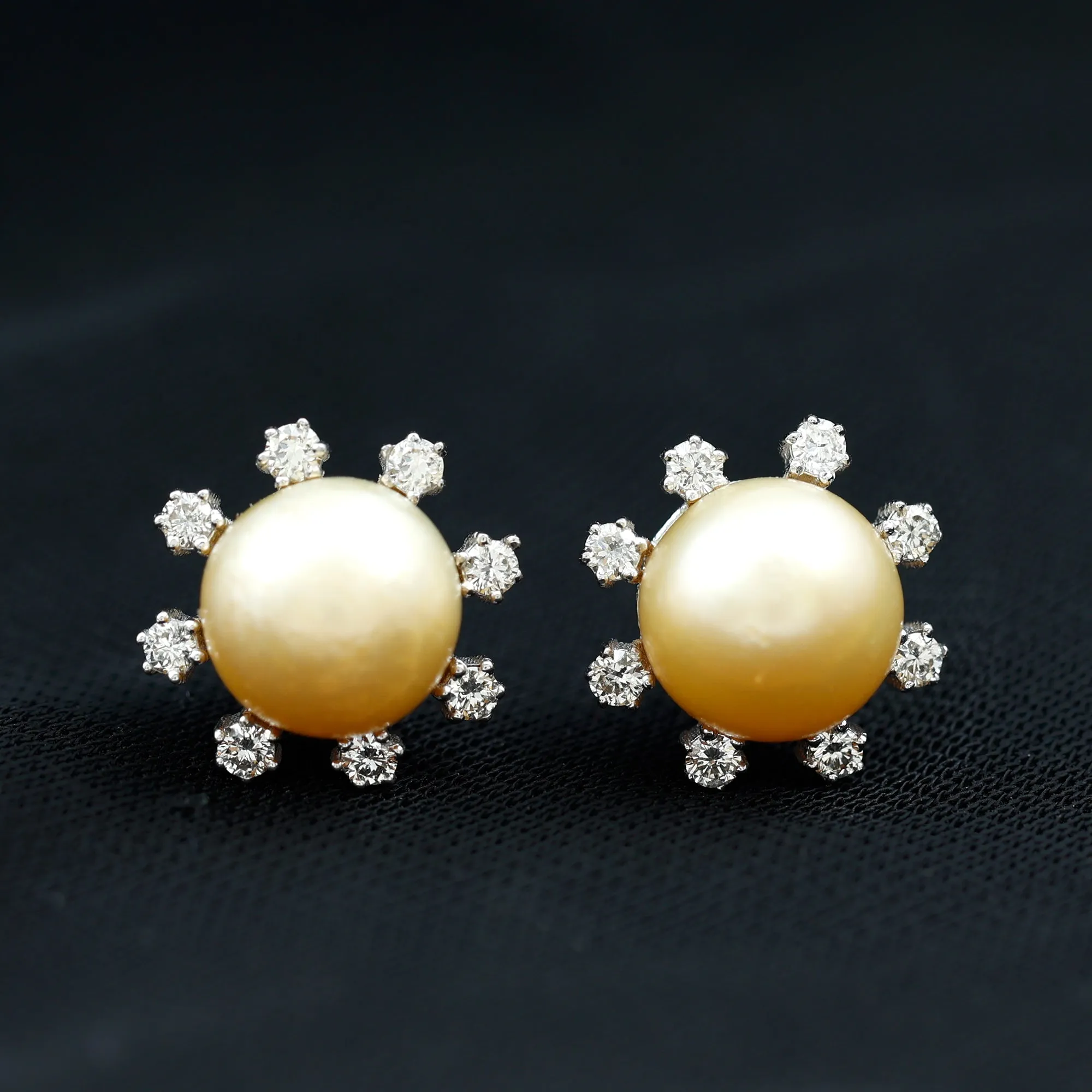 Elegant Floral Inspired South Sea Pearl Stud Earrings with Diamond