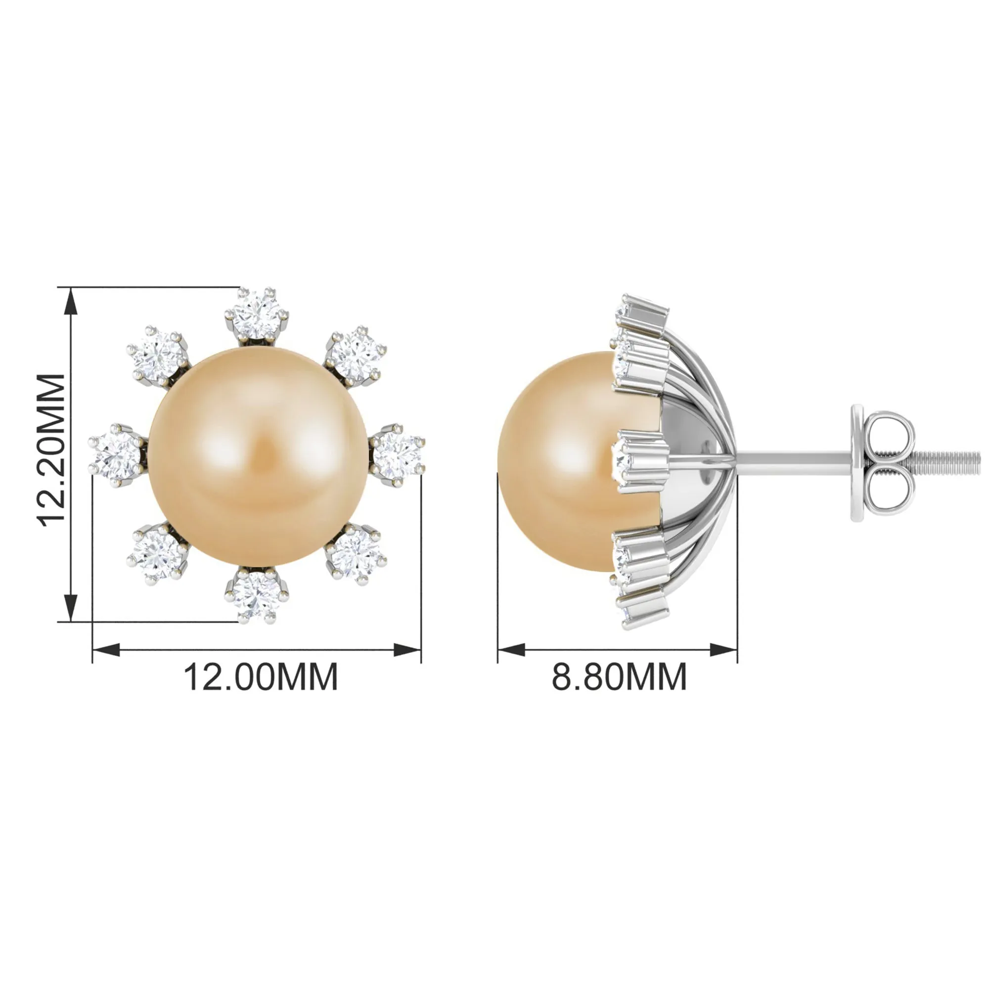 Elegant Floral Inspired South Sea Pearl Stud Earrings with Diamond