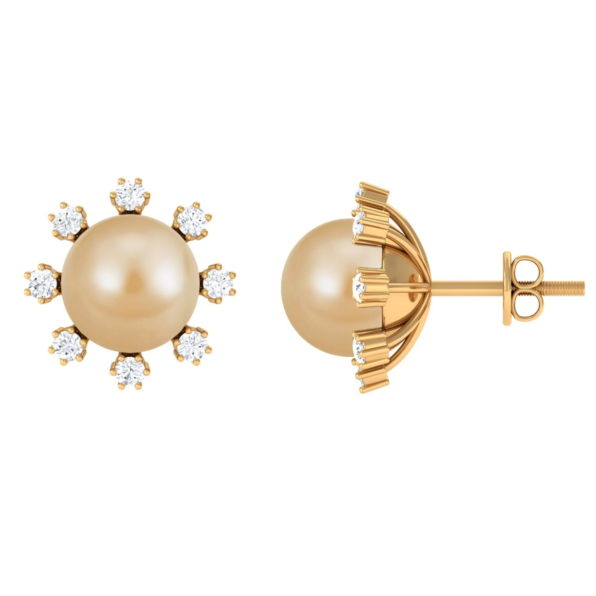 Elegant Floral Inspired South Sea Pearl Stud Earrings with Diamond