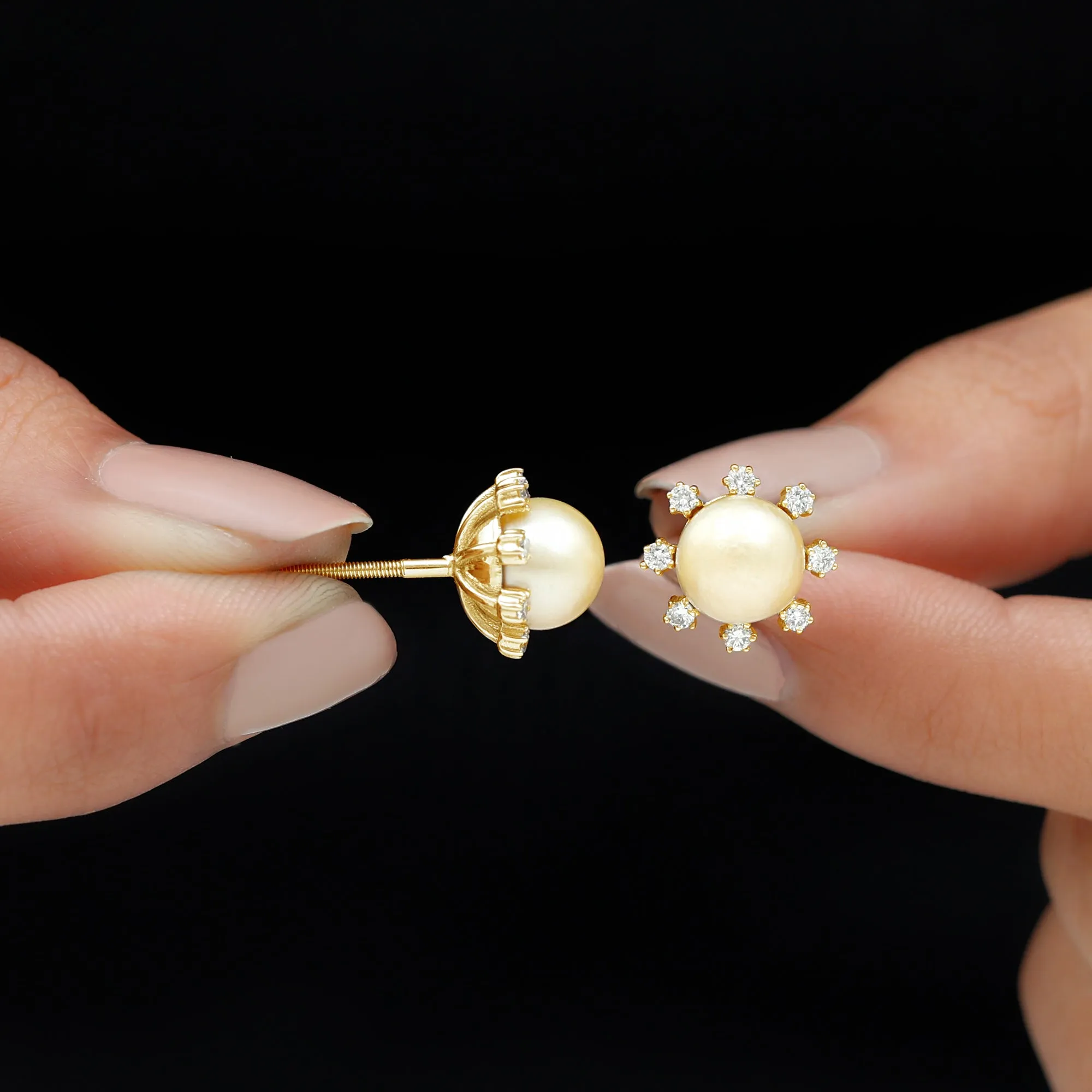 Elegant Floral Inspired South Sea Pearl Stud Earrings with Diamond