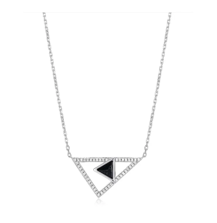 ELLE Black Onyx Silver Triangle Necklace (SI2678)