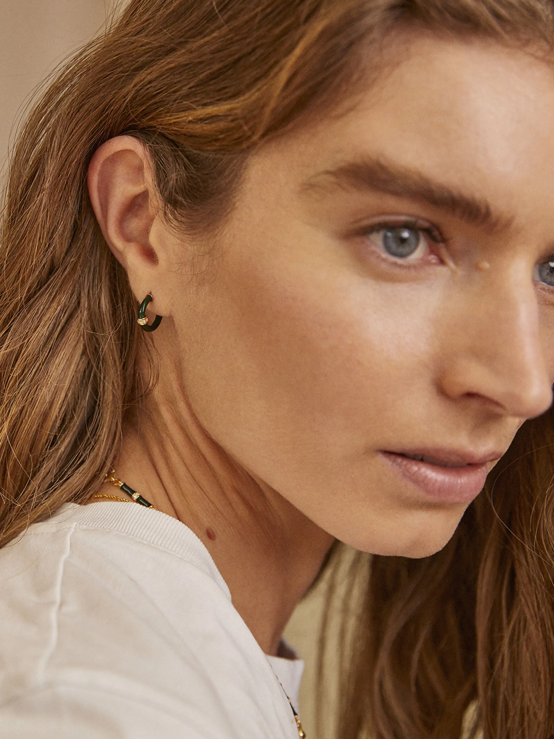 Erin green enamel hoops with white topaz