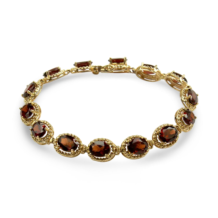 Estate 14k Yellow Gold Garnet Link Bracelet