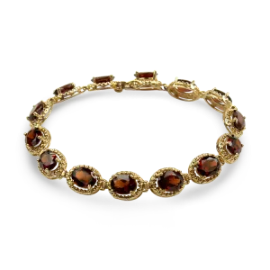 Estate 14k Yellow Gold Garnet Link Bracelet