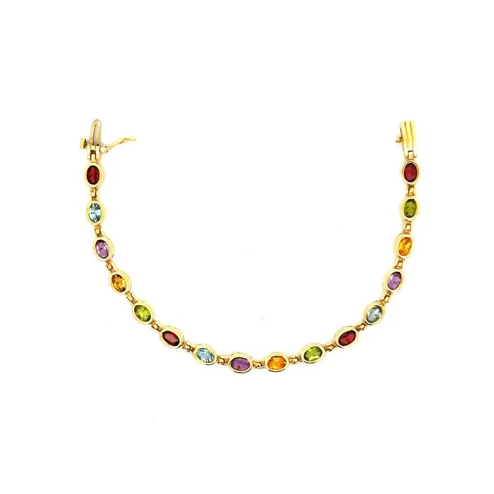 Estate 7" Multi-Gem Bracelet in 14K Yellow Gold