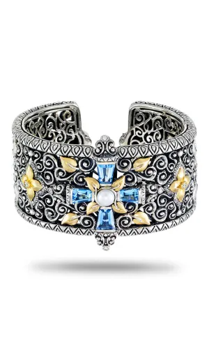 Ethereal Wide Cuff Bracelet - Diamond, Blue Topaz