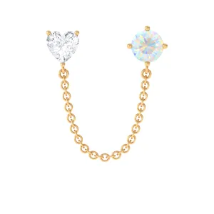 Ethiopian Opal and Moissanite Double Piercing Chain Earring