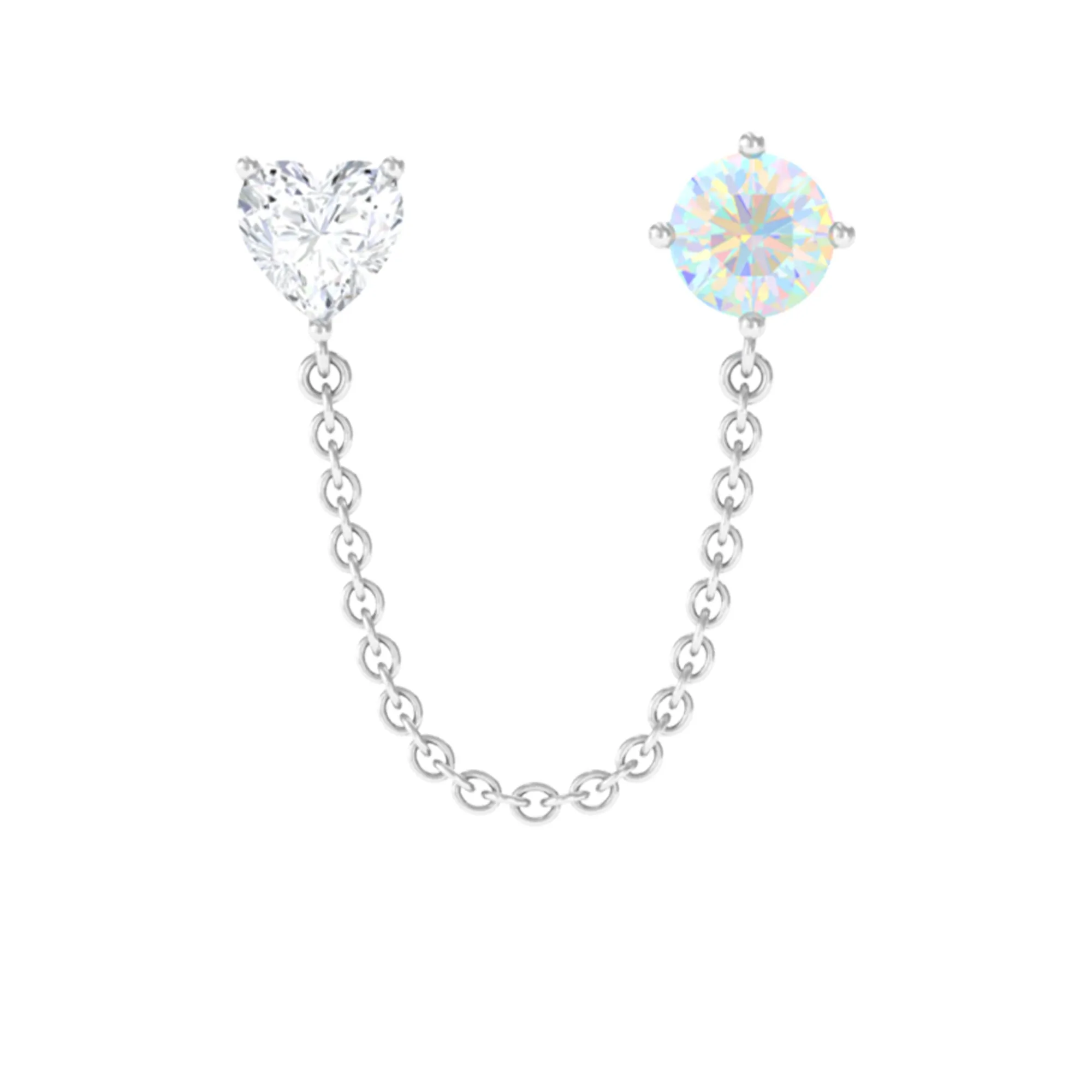 Ethiopian Opal and Moissanite Double Piercing Chain Earring