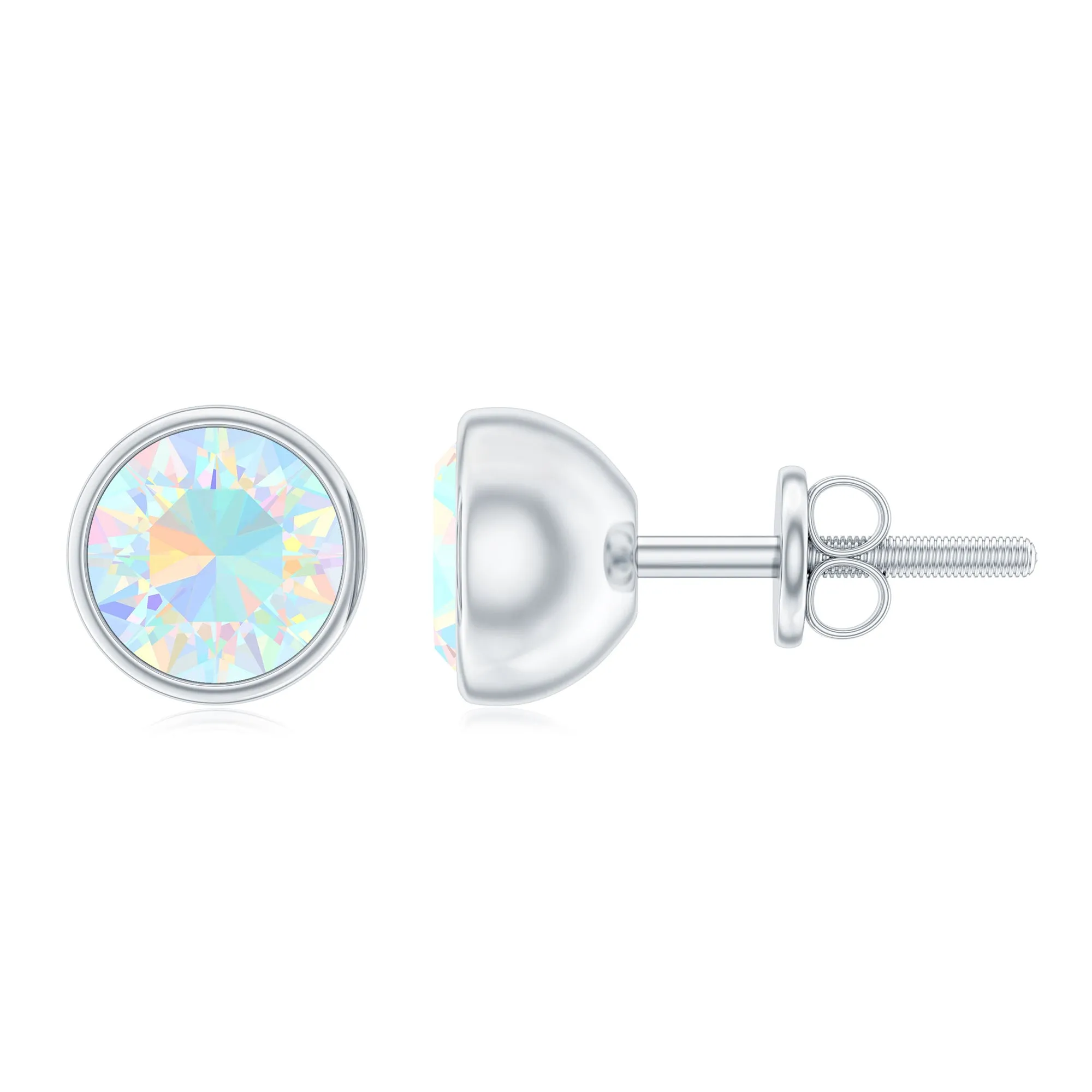 Ethiopian Opal Solitaire Stud Earrings with Screw Back