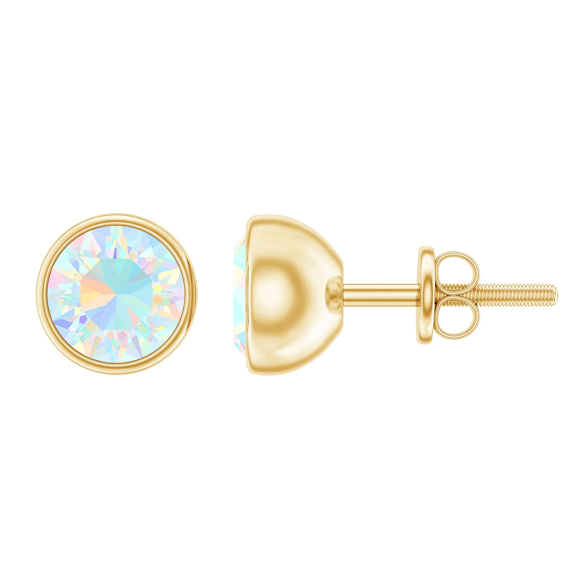 Ethiopian Opal Solitaire Stud Earrings with Screw Back