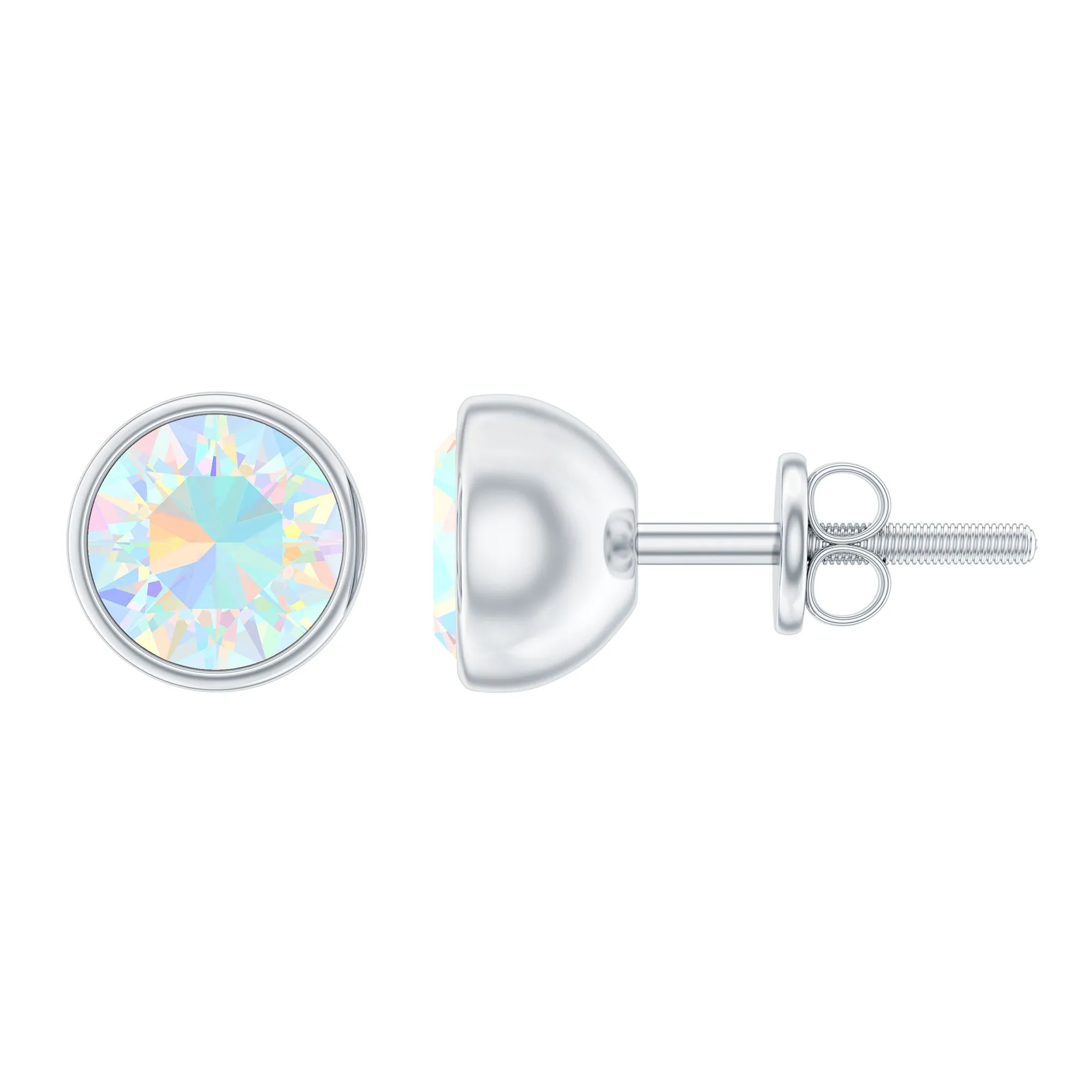 Ethiopian Opal Solitaire Stud Earrings with Screw Back