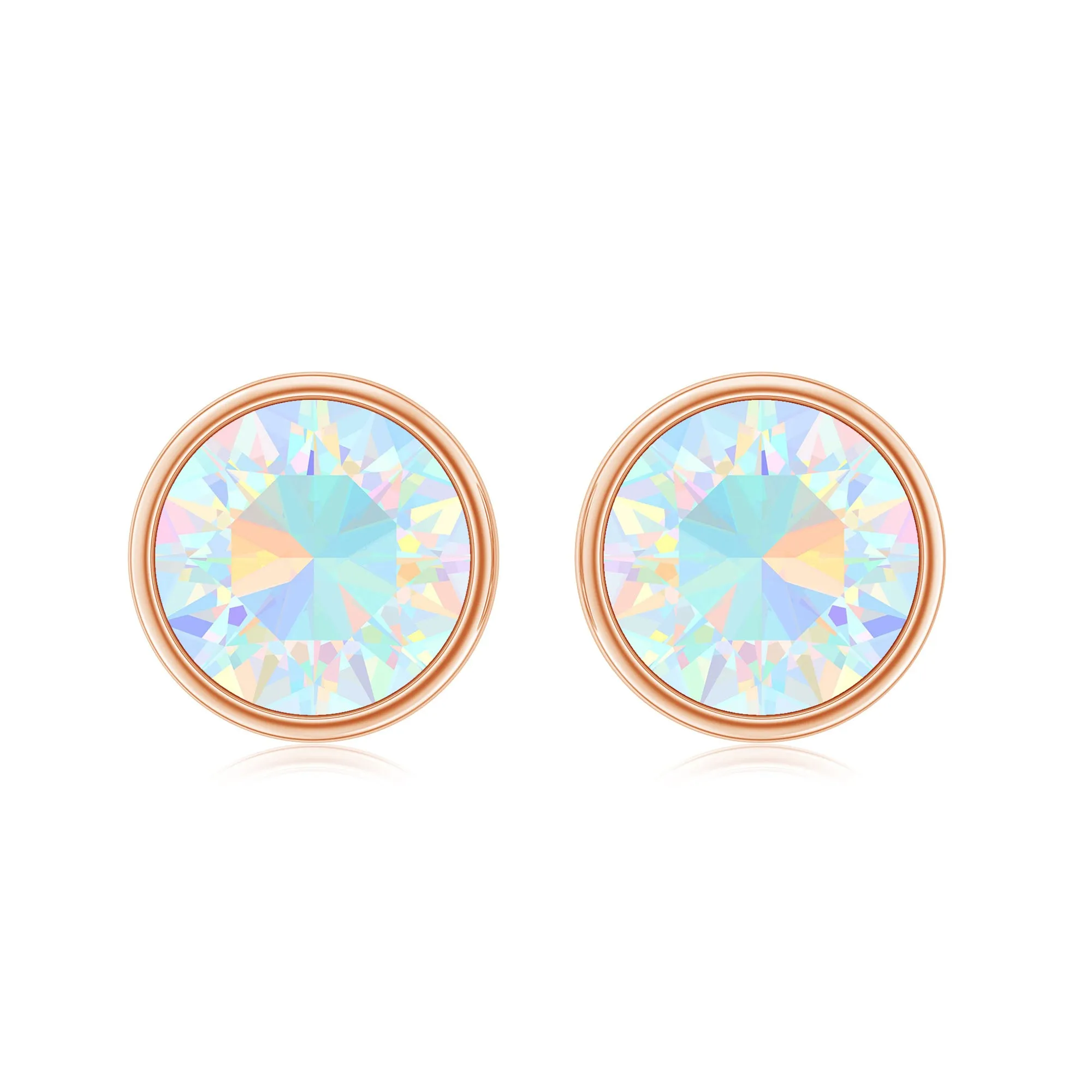 Ethiopian Opal Solitaire Stud Earrings with Screw Back