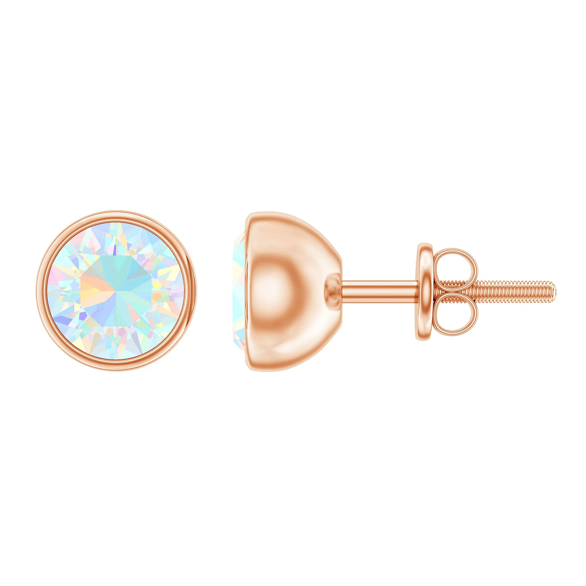 Ethiopian Opal Solitaire Stud Earrings with Screw Back