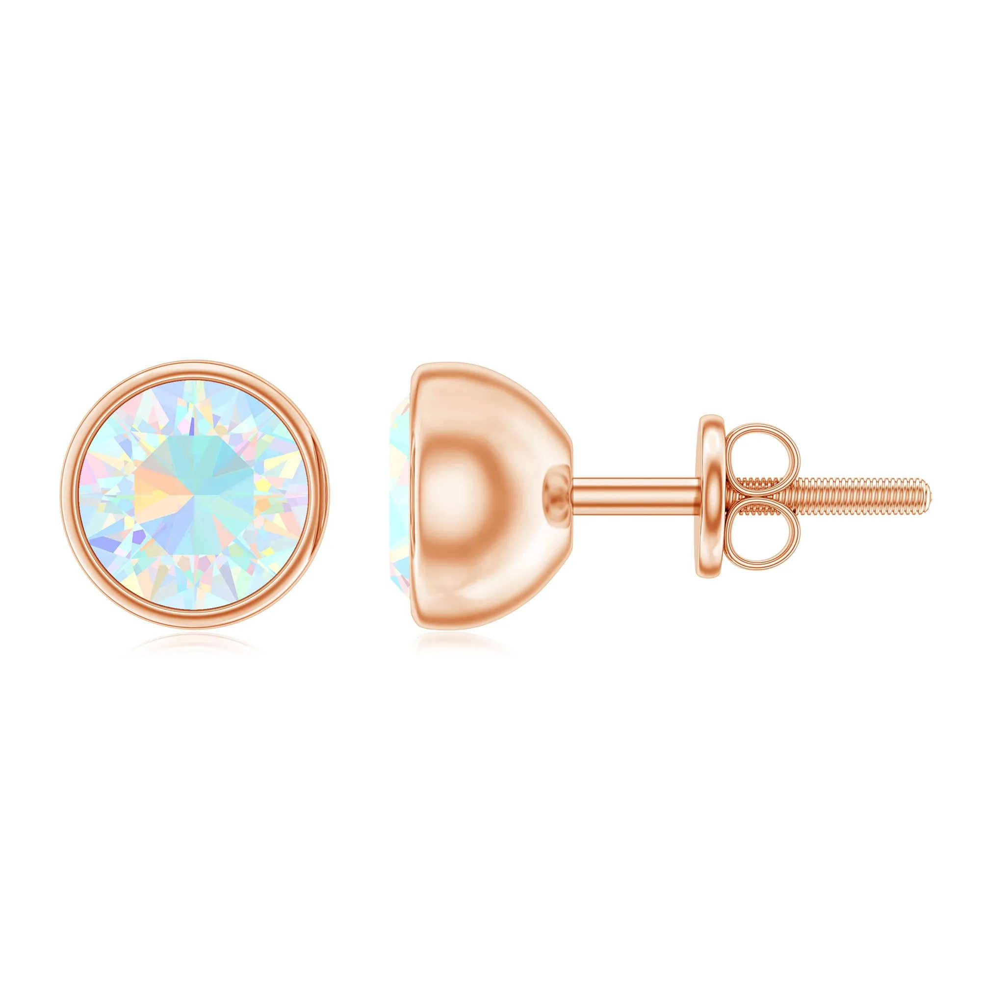 Ethiopian Opal Solitaire Stud Earrings with Screw Back