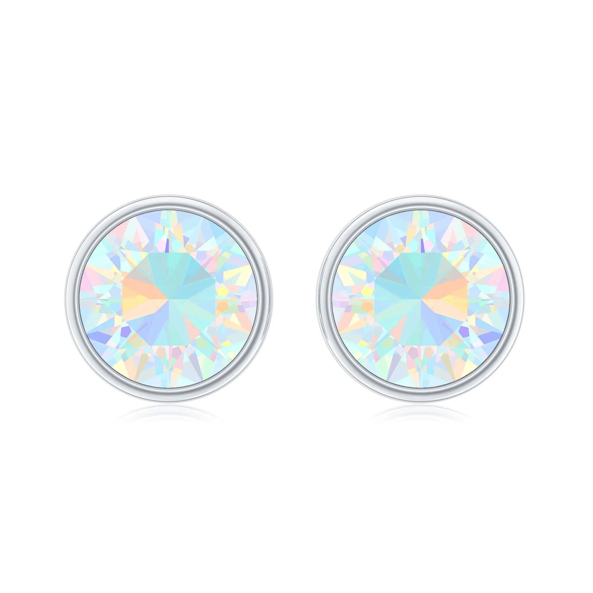 Ethiopian Opal Solitaire Stud Earrings with Screw Back