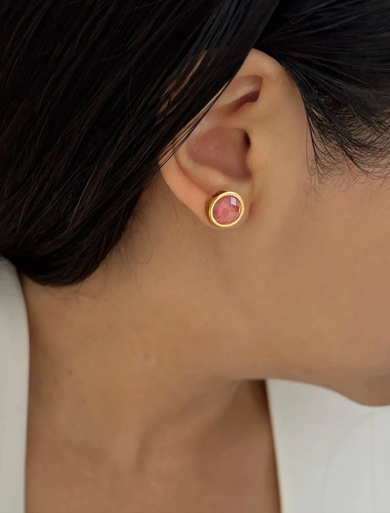 FIRE Pink Coral Gemstone 24K Gold Studs